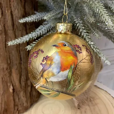 £8.99 • Buy Antique Gold Wild Bird Christmas Tree Bauble Decoration Gisela Graham Aviary 