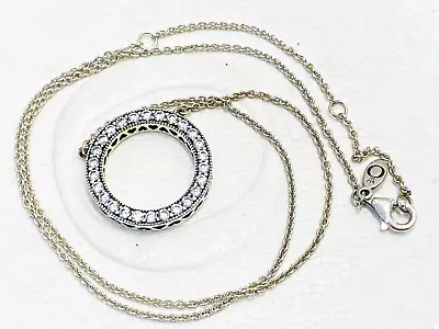Authentic Pandora Logo CZ Circle Of Sparkle Sterling Silver Necklace 45cm 590514 • $64