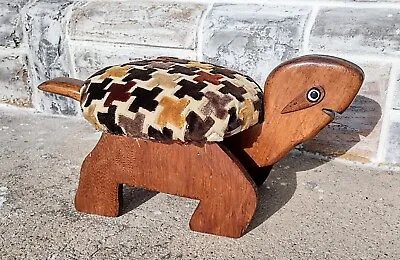 Handmade Vintage Mid Century Retro Wood Turtle Foot Step Stool Upholstered Shell • $69.99