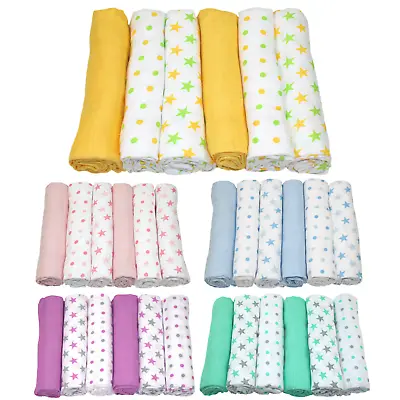 MuslinZ 6PK Baby Muslin Square Cloths 70cm 100% Pure Soft Cotton Star Various • £13.99