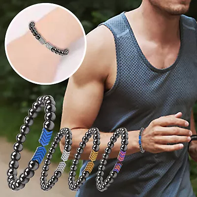 Black Magnetite Slimming Anklet For Men Women Stone Rock Chakra Beads Elastic • $8.08