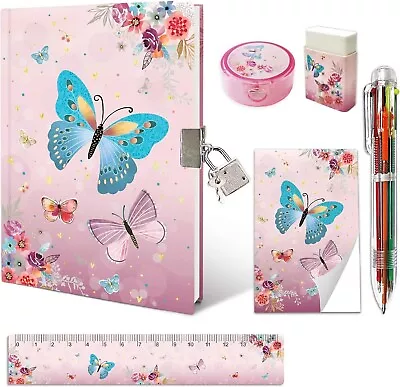 Kids Diary With Lock GINMLYDA Butterfly Journal And Pen Set For Girls Includes • $23.85