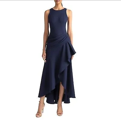 SHOSHANNA Verena Flounce Ruffle Dress Navy NWT Size 10 • $295