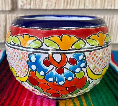 Mexican Ceramic Flower Pot Planter Folk Art Pottery Handmade Talavera #39 • $19.99