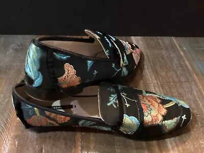 ZARA BASIC Black Floral Brocade Fabric Fringe Loafers Shoes Flats Sz 39/8.5-9 • $38