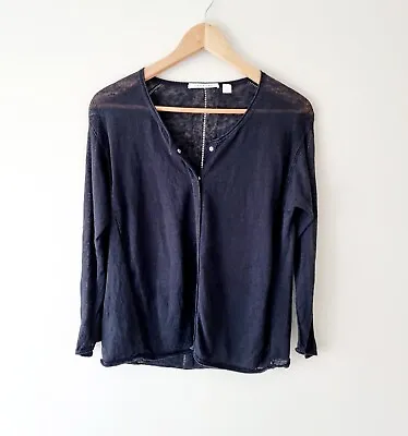 TRENERY Black Snap Button Linen Blend Cardigan Top SIZE LARGE 14 • £21.38