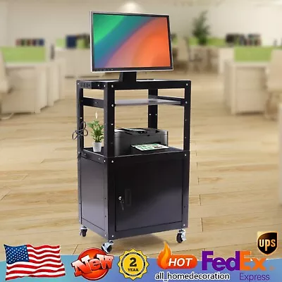 Metal A/V Cart W/ Pullout Keyboard Tray/Locking Cabinet Adjustable Height Durabl • $183