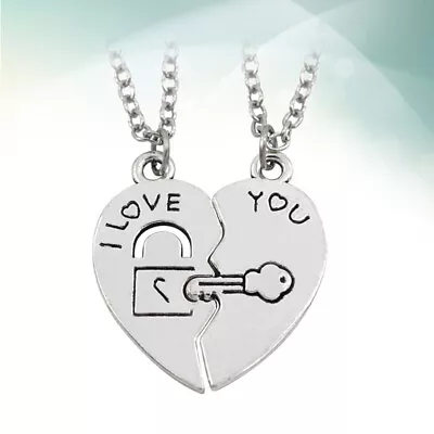 Split Heart Couple Necklace - Lock Key Matching Puzzle Jewelry Gift • $6.95