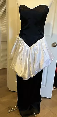 Vintage 80s Peplum Size 10 Prom Dress Black White Strapless • $49