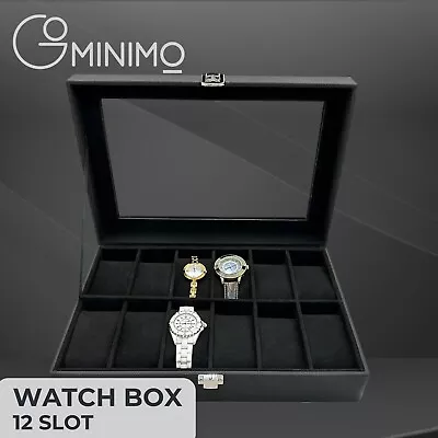 Gominimo 12 Slot Watch Box With Transparent Window Display Storage Black • $30.45