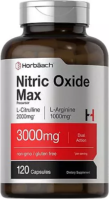 Nitric Oxide Capsules 3000mg 120 Count | L Arginine & L Citrulline | By Horbaach • $13.89