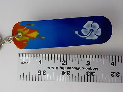 Fingerboard Skateboard Key-chain Blue With Flames And Floral White Hibiscus • $15.29