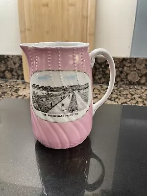 £10 • Buy Unusual Large Victorian Souvenir (from Paignton) Pink China Jug 14.5 Cm Tall