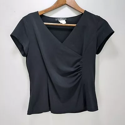 90s VTG B. Moss Womens Large Solid Black Stretch Short Sleeve Surplice Wrap Top • $18