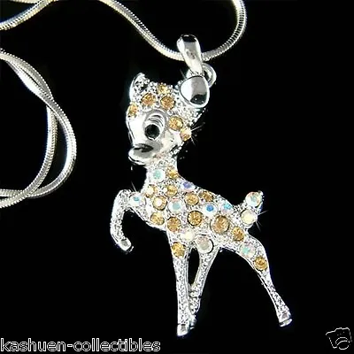 £46.74 • Buy Brown BAMBI DEER Made With Swarovski Crystal Fawn Necklace Cute Xmas Jewelry New