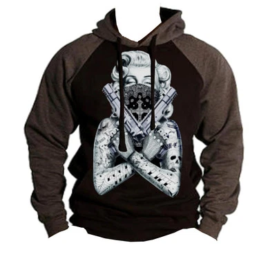 $20.99 • Buy Men's Marilyn Monroe Pistols Raglan Black Hoodie Tattoo Gangster Bandana Guns Ca