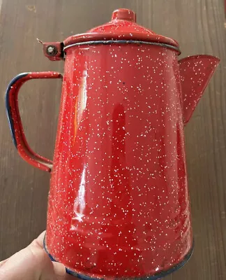 Antique Red Enamel Tea Pot  • $40