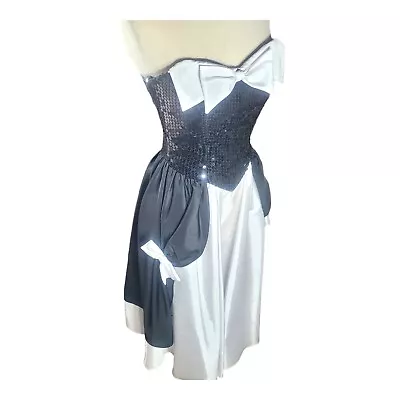 Nadine Vtg 80s Couture Dress Evening Gown Prom Corset Boned Winged Skirt Sequins • $224.50