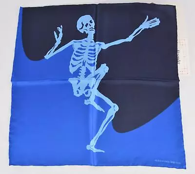 $176.04 • Buy New Alexander McQueen 521498 Blue Black DANCING SKELETON Silk Handkerchief Scarf