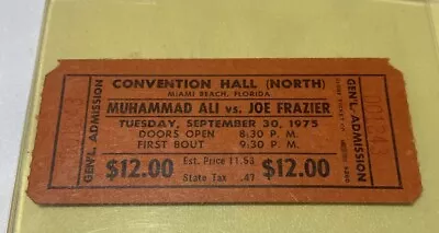 1975 Muhammad Ali  Vs Joe Frazier (convention Hall Miami Rare) Boxing Ticket • $175