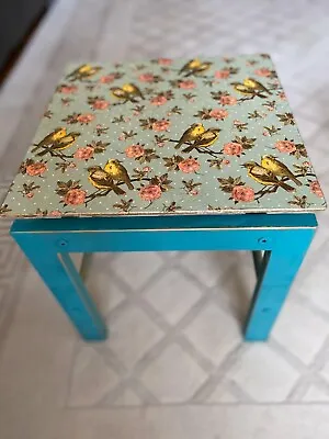 Hand Painted And Decoupaged Glass Top Small Coffee Table 42x42x32cm Lovely Birds • £48