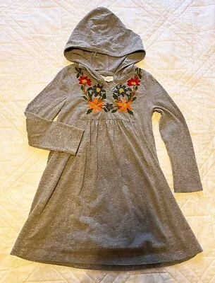 Mimi & Maggie Gray Knit Hooded Embroidered Floral Long Sleeve Dress Size Sz 5 5T • $11.95