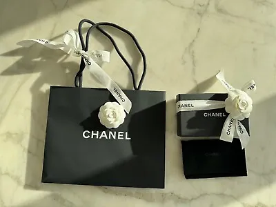 CHANEL BOX Velvet Pouch PAPER SHOPPING GIFT BAG WITH 2 CAMELLIA & RIBBON SET • £48.20