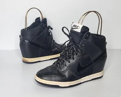 Nike Dunk Sky Hi Black Leather Hidden Wedge Shoes Kicks US 6 EU 36.5 Logo Tick  • $145.20