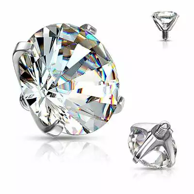 Dermal CLEAR Cz Top ROUND Prong Setting 316l Surgical Steel 14G  /1 Piece • $2.99