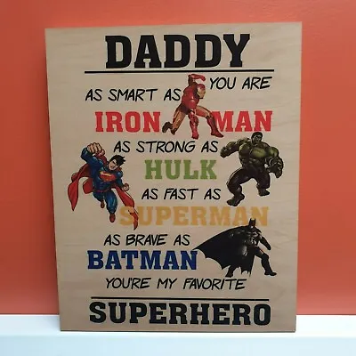 ⭐Fathers Day Gift Wooden Block Dad Daddy Avengers Marvel Present Birthday Hero⭐ • £17.99