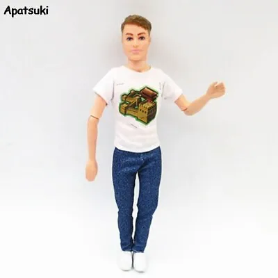 White Shirts Long Denim Jeans Trousers 1/6 Boy Doll Clothes For Ken Doll Outfits • £3.82