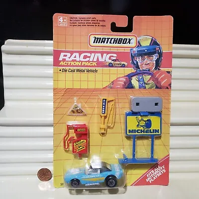 Matchbox 1990 DODGE CHALLENGER RACING ACTION PACK + Accessories New On C9 Card • $99.95