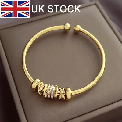 Gorgeous 18K Gold Plated Cubic Zirconia Bracelet Bangle Women Jewelry Adjustable • £8.99