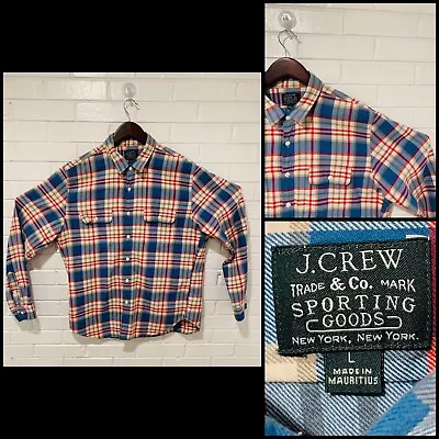 J. Crew Sporting Goods Flannel Shirt Mens L Multicolor Chevron Button Up Plaid • $21