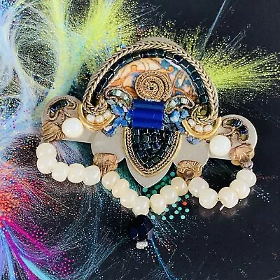 £38.66 • Buy Ayala Bar Ornate Handmade Pin Brooch With Micro Beads Vintage Signed
