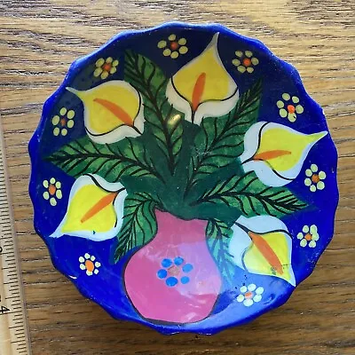 Salsa Bowl Mexican Red Clay Floral Lilly Pattern  • $7.50