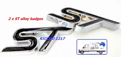 ST Badges For Ford 7 X 3cm Alloy Gloss Black & Chrome New Suit Fiesta X 2 • $21.95
