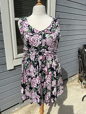 £21.50 • Buy Ladies Vintage Dress Size 18 Hearts And Roses Blue Floral 50’s
