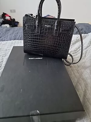 Saint Laurent YSL Sac De Jour Nano Bag In Black Croc With Silver Hardware • £810