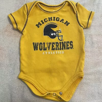 Michigan Wolverines Baby Romper 3-6 Months Yellow Navy Trim Football NCAA • $6