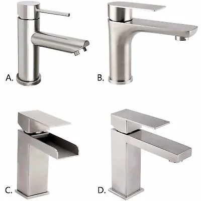 Brushed Nickel Round/Square Basin Mixer Bathroom Sink Vanity Faucet Tap Spout • $66.50
