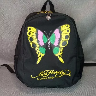 Ed Hardy BUTTERFLY Tattoo Backpack 17x13x8 Inches 2 Main Zipper Pockets *READ** • $18.75