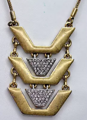 J Crew Two Tone Rhinestone Pave Egyptian Revival Pendant Necklace Chevron • $12.50