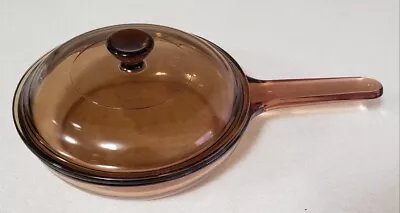 Vision Corning Amber Glass Skillet Pan 7” France With Lid • $19.99
