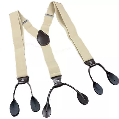 1pc Beige Button Holes Link Men's Elastic Suspenders Width 35mm Stretchable New • $5.50