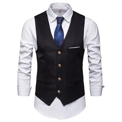 Mens Waistcoat For Wedding Waiters Bar Staff Vest Tops Waist Coats Fancy Dress.. • £6.47