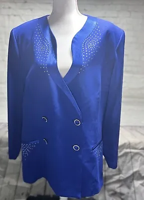 MOSHITA COUTURE VTG Blue Beaded Embellished Longline Suit Blazer SZ. 22 • $39.99