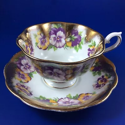 Royal Albert Yellow And Purple Pansies Bone China Tea Cup And Saucer • $73.58