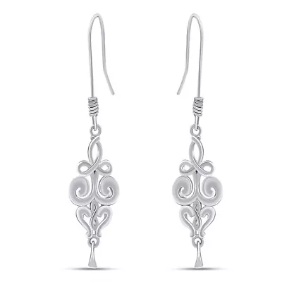 Elegant Vintage Swirls Drop 14K White Gold Plated Dangle Earrings • $143.83