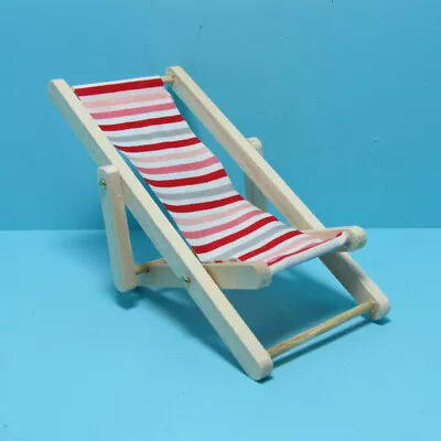 Dollhouse Miniature Beach Wood Folding Chair Red Striped Fabric IM65339 • $4.49